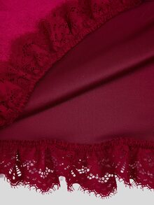 Sweetra Victorian French Court Vintage Light Punk Y2K Lace Embroidered Ruffle Stand Collar Halloween Cosplay Mix & Match Long Sleeve Plus Size Velvet T-Shirt Top - Burgundy - View 9