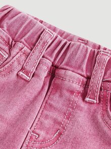 SHEIN 女嬰休閒水洗喇叭牛仔褲 - 粉色 - 查看 3