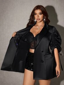 Viva Relle Plus Size Long Sleeve Casual Fashion Commute Cinched Waist Drawstring Thin Blazer - Black - View 7