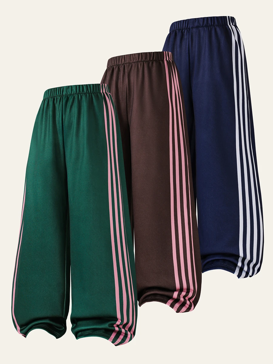SHEIN 青少年女孩休閒寬鬆運動長褲,適合戶外與室內穿著,百搭時尚舒適 - 彩色 - 查看 1