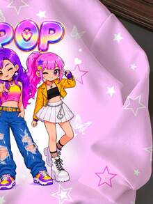 少女休閒可愛卡通女團 K-Pop 超級巨星亮星紮染加厚柔軟舒適運動衫，適合秋冬 - 彩色 - 查看 4