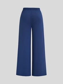Sweetra Plus Size Cross Neck Top & Wide Leg Pants 2pcs Set Fall - Dusty Blue - View 11