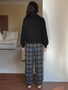 DAZY 春季寬鬆2件式休閒舒適女款居家服套裝 - 黑色 - 查看 2