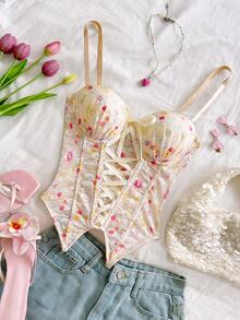 Soleia Atasan Tank Top Korset Bustier Crop Berenda dengan Potongan Seksi untuk Wanita, Cocok untuk Pesta dan Klub Malam - MultiWarna - View 4