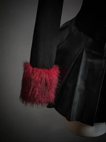 SHEIN ICON 女款毛領長袖前拉鍊時尚夾克 - 黑色 - 查看 5
