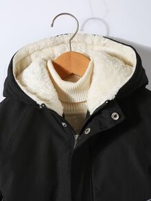 SHEIN 青少年男孩長袖拉鍊休閒連帽冬季夾克 - 黑色 - 查看 4