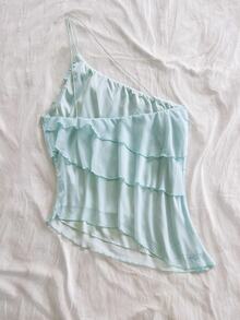 Soleia Plus Size Women's Solid Color Multi-Layer Ruffle Fashion Top - Baby Blue - View 2