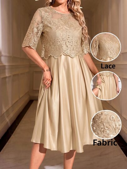Amorya Vestido elegante de fiesta con patchwork de encaje para mujer