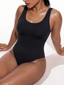 SHEIN Sports Solid Color Backless Sleeveless Sports Jumpsuit - Black - View 5