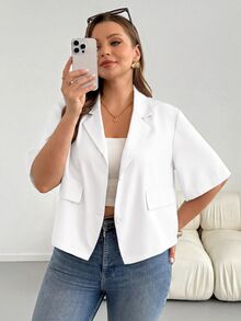 Shapeblank Plus Size Minimalist Versatile Button Blazer Business - White - View 9