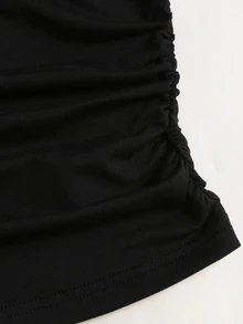 SHEIN Unity Casual Versatile Deep V-Neck Bell Sleeve Black Long Sleeve Women's T-Shirt - Black - View 6