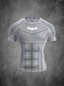 BATMAN X SHEIN Men's Geometric Bat Print Short Sleeve Slim Fit T-Shirt - Grey - View 1