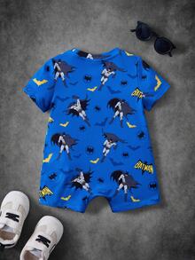 BATMAN X SHEIN Baby Boys Cartoon Print Romper - Blue - View 2