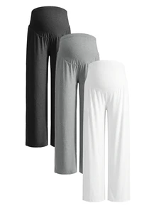 Modmama Maternity Solid Color Adjustable Waist Wide Leg Loose Long Pants - Multicolor - View 15