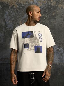 BATMAN X SHEIN Men's Hip-Hop Letter Print Crew Neck Short Sleeve T-Shirt, Casual - Apricot - View 5