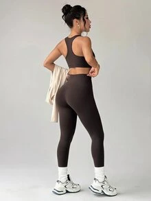 Slayform Women's Cropped Tank Top Knot Top & Leggings Sports Set - Multicolor - View 2