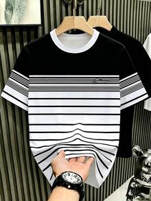 Manfinity Homme Men's Plus Size Contrast Color Striped Short Sleeve T-Shirt - Multicolor - View 1