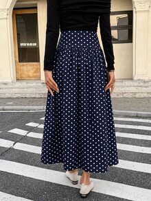 Serisse 女款波點圖案優雅時尚裙 - 藏蓝色 - 查看 2