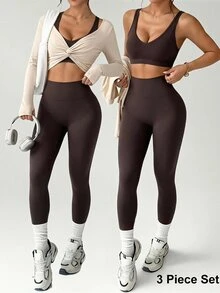 Slayform Women's Cropped Tank Top Knot Top & Leggings Sports Set - Multicolor - View 1