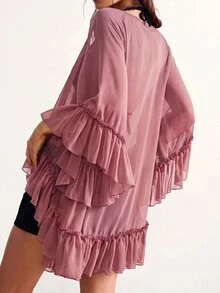 Bohemela 休閒純色梭織荷葉邊飾寬鬆女款襯衫 - 藕粉色 - 查看 2