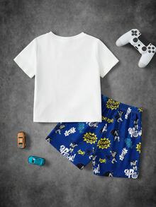 BATMAN X SHEIN Young Boy Striped Short Sleeve Top And Shorts Loungewear Set - Multicolor - View 2