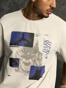 BATMAN X SHEIN Men's Hip-Hop Letter Print Crew Neck Short Sleeve T-Shirt, Casual - Apricot - View 6