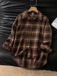 SHEIN Girls' Fashion Casual Slouchy Loose Long Sleeve Mid-Length Shirt For Daily Wear, School, Outings, Parties And Concerts - Multicolor - View 4
