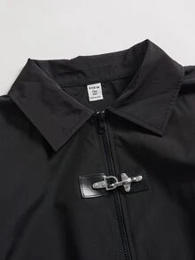 SHEIN Teen Boy Autumn Casual Versatile Solid Color Jacket - Black - View 3