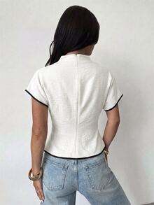 Firerie 夏季抓皺領不對稱袖側腰抓皺修身通勤杏色竹纖維亞麻面料女款襯衫，四季皆宜 - 白色 - 查看 2