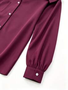 GlowEve CURVE Women's Casual Soft Form Patchwork Contrast Color Asymmetrical Collar Long Sleeve Shirt Office Formal Burgundy Grey Autumn - Burgundy - View 4