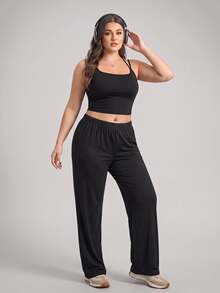 Velisys Velisys Women's Plus Size Casual Tank Top And Long Pants Hot Girl Sporty 4-Piece Set - Black - View 8