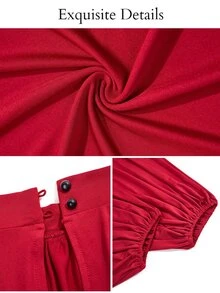 SOLERSUN Jumpsuit Ukuran Besar Model Halter Neck Lengan Panjang Berkerut dengan Celana Panjang Lebar Berlipit di Pinggang, Nuansa Santai Liburan Pantai Warna Burgundy untuk Musim Gugur - Burgundy - View 8
