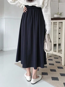DAZY Teen Girl Solid Color Casual Preppy Pleated Skirt Fall - Navy Blue - View 2