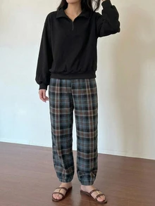 DAZY 春季寬鬆2件式休閒舒適女款居家服套裝 - 黑色 - 查看 8