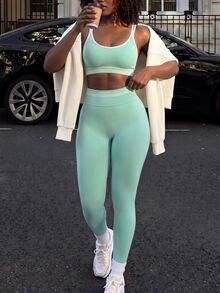 Rovax Set Olahraga Wanita Terdiri dari Camisole Pendek dan Legging - Hijau - View 5