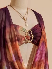 SHEIN ICON 大尺碼 Y2K 優雅性感商務休閒復古套裝，復古豹紋花卉網格印花，抹胸上衣、裙子、罩衫，夜店風，秋季紫色 - 中紫紅色 - 查看 7