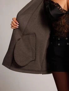 SHEIN BAE معطف نسائي أنيق بأكمام كيب، خريف/شتاء - قهوة بني - مشاهدة 8