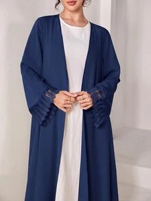 Yasmyna عباية نسائية كاجوال للحفلات بتصميم شبكي مرقع - أزرق غامق - مشاهدة 5