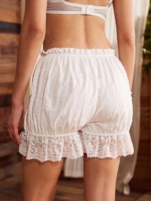 Lullawish Bohemian Lace Patchwork Loose Comfortable Cotton Blend 3D Jacquard Bubble Women's Pajama Bottoms - White - View 2