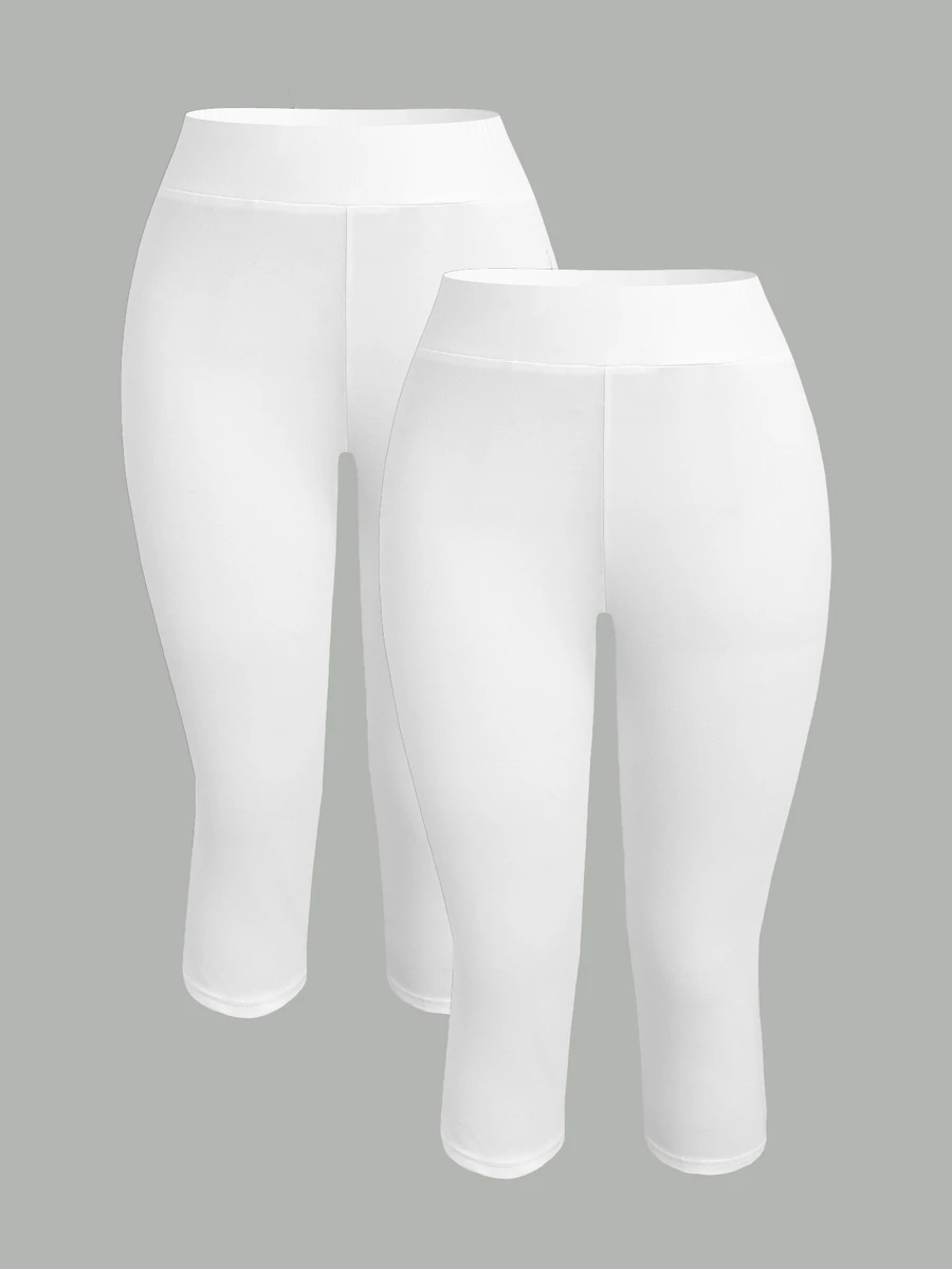 SHEIN Girlism 青少年女孩 2件組黑色與灰色 7/8 長度修身休閒內搭褲，適合夏季與秋季 - 白色 - 查看 1