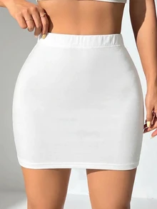 SHEIN PETITE 女款休閒百搭純色裙 - 白色 - 查看 8