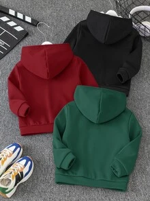 SHEIN 買2送1 童裝大童男孩休閒運動保暖內裡加厚連帽衛衣，聖誕紅、聖誕綠、黑色，適合秋季、冬季、學校、家庭聚會、度假、派對，秋季穿搭、冬季穿搭 - 彩色 - 查看 5