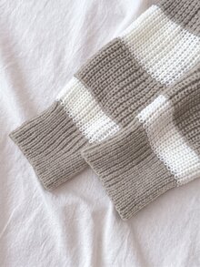SHEIN 青少年女孩秋冬款卡其色與白色條紋休閒針織毛衣，簡約時尚，適合日常穿著 - 卡其色 - 查看 8
