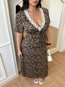 GalTyme 大尺碼夏季休閒蕾絲拼接碎花洋裝 - 彩色 - 查看 5