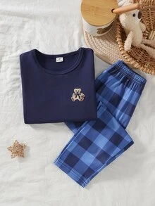 Snug Fit Pajamas Boys Toddler Long Sleeve & Long Pants Set, Fun Bear Pattern Design, Comfortable Soft Skin-Friendly Fabric, Suitable For Young Boy Home Wear - Royal Blue - View 4