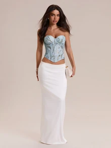 Glamine Fashionable Sexy Light Blue Leopard Print Metallic Thread Pleated Fabric Luxurious Heavy Work Underwire Fishbone Women Top Halloween Party Club - Blue - View 3