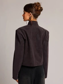 SHEIN BAE 女款優雅復古鈕扣長袖商務夾克 - 咖啡棕 - 查看 2