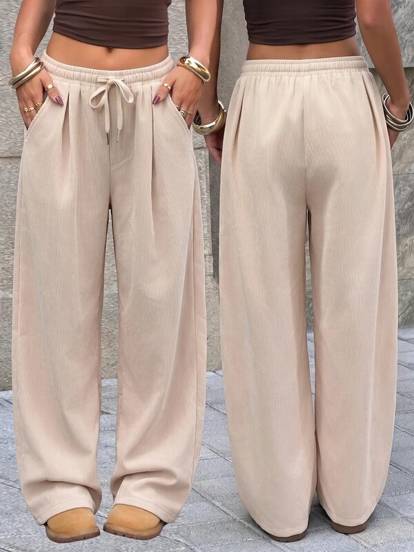 Muchica Pantalones de chándal de mujer de color liso con cintura con cordón, casuales y versátiles para uso diario
