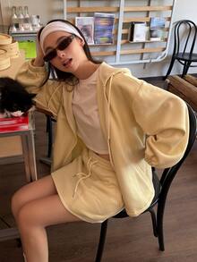 DAZY Women's Hooded Long Sleeve Spring/Summer Korean Style 2 Pieces Set Vacation - Beige - View 3