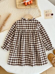 LMoss Kids 女嬰編織格紋荷葉邊 3D 蝴蝶結休閒洋裝 - 彩色 - 查看 2
